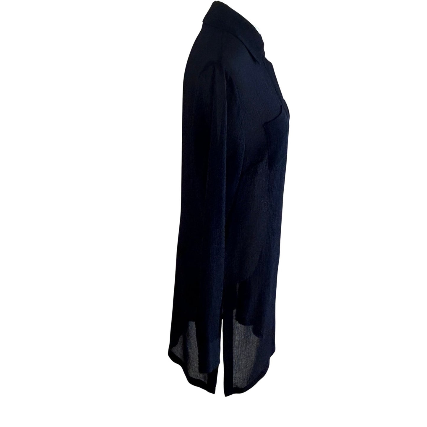 W by Worth NEW Navy Blue Long Tunic Sheer Button Down Blouse Womens Size 4 NWT