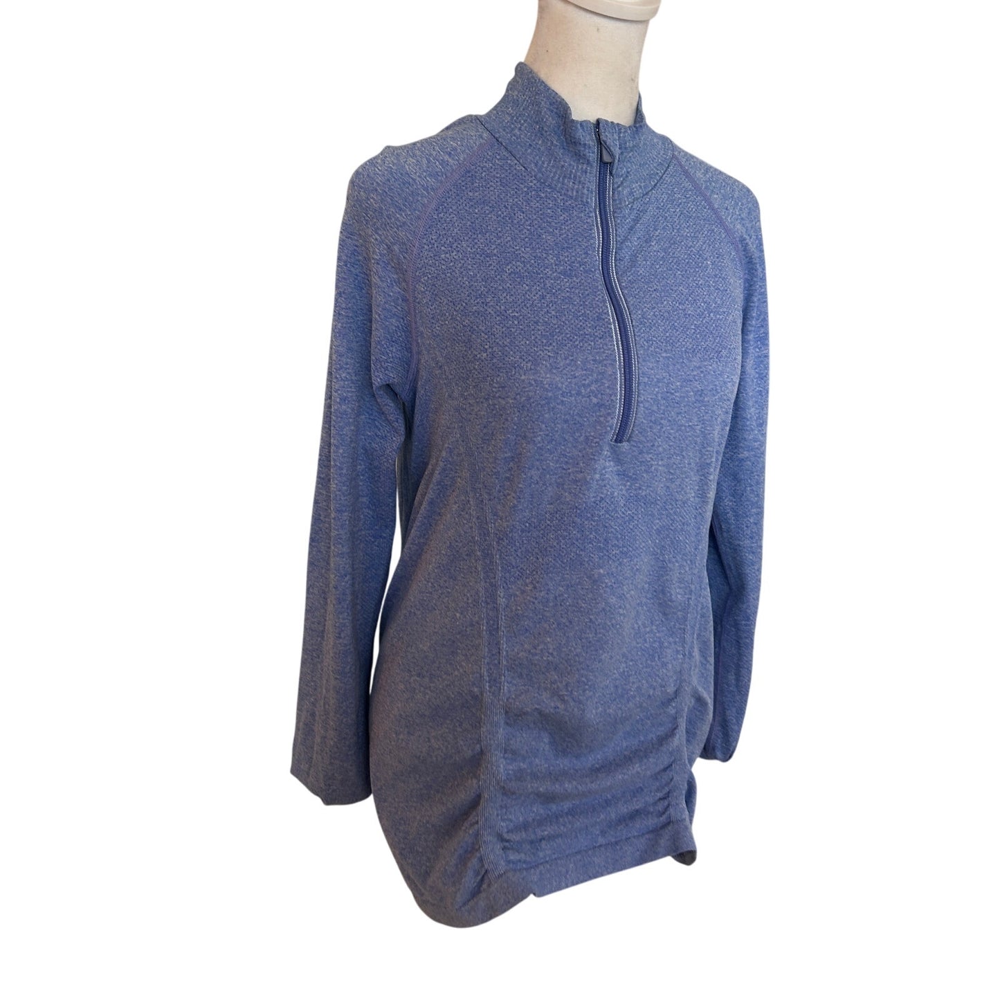 Athleta Momentum Blue 1/4 Zip Long Sleeve Ruched Pullover Shirt Size Large