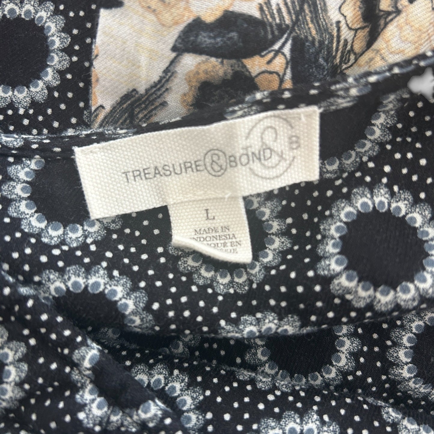 Treasure & Bond Black, Tan, Gold Floral Long Sleeve Maxi Dress Womens Size Large