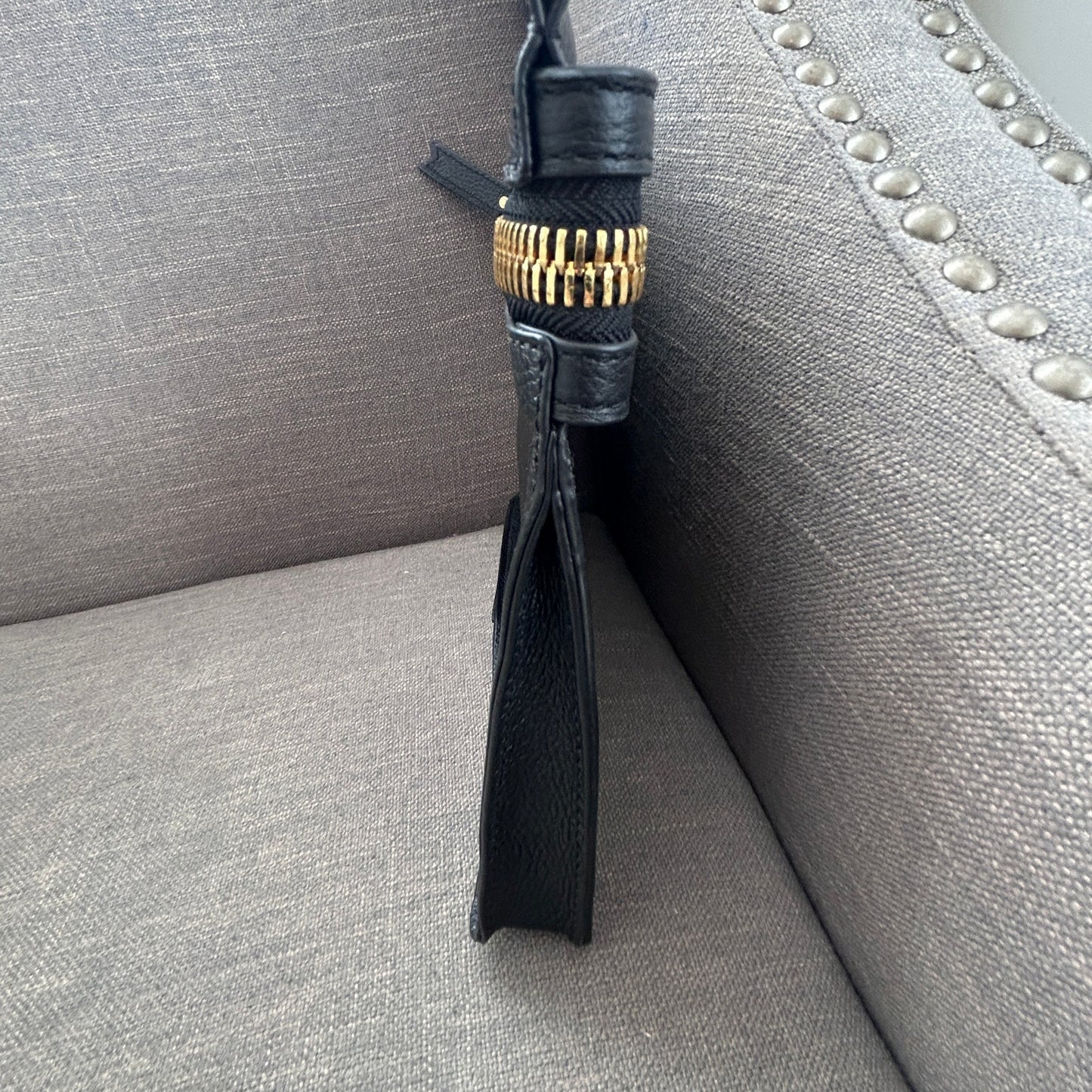 India Hicks Black Big Zipper Pebbled Leather Clutch Bag