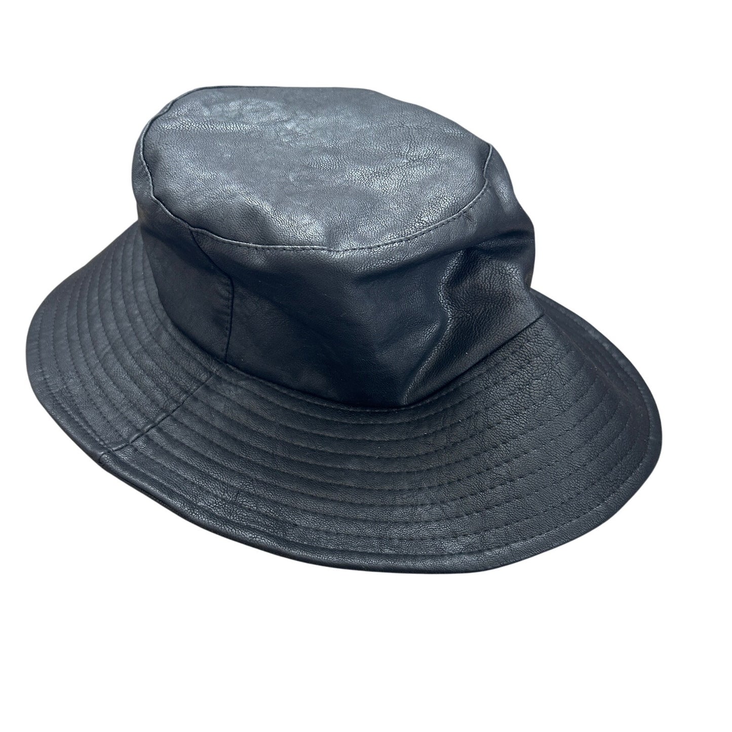 Anthropologie Black Faux Leather Bucket Hat Womens One Size