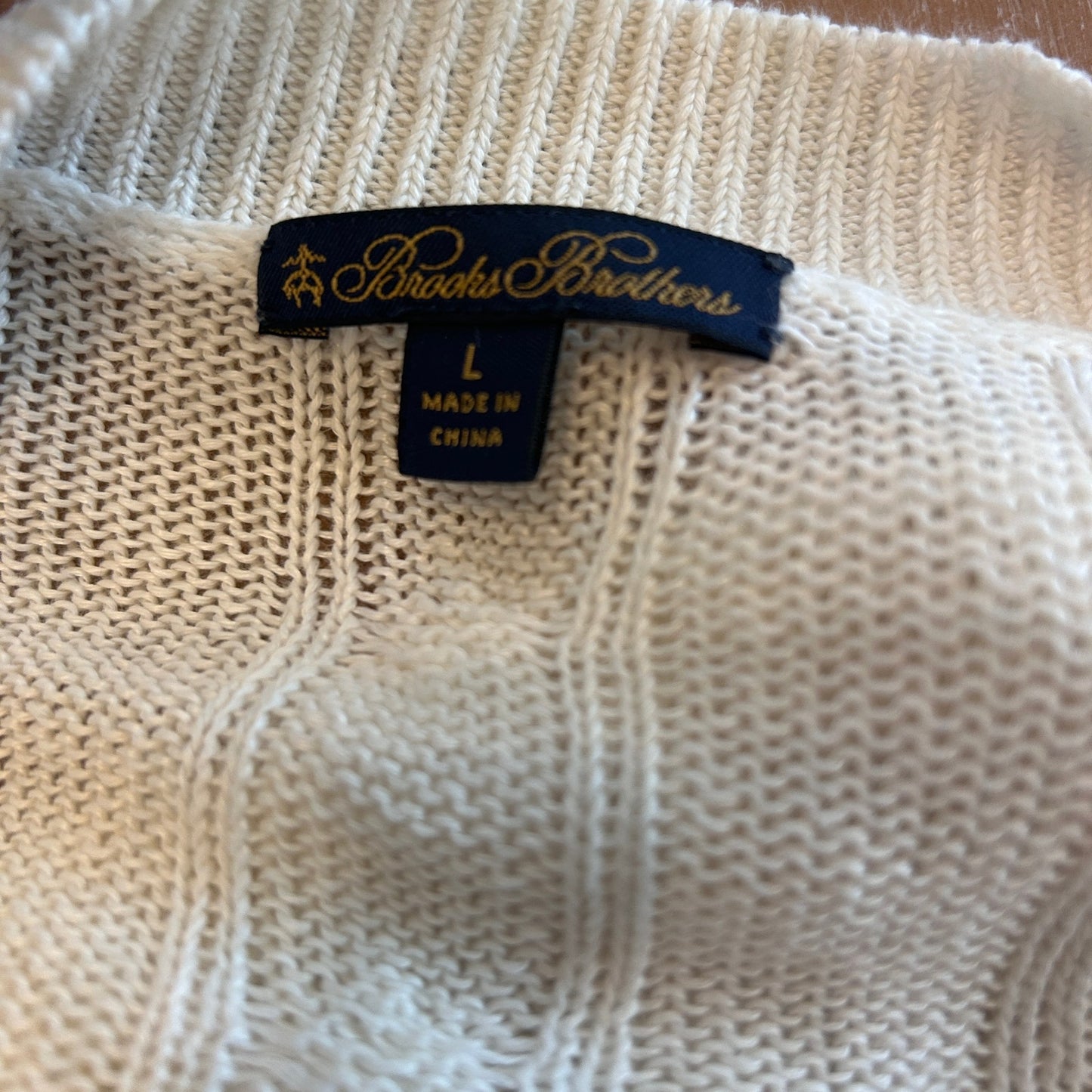 Brooks Brothers Ivory Linen V-Neck Cable Knit Sweater Womens Size Large