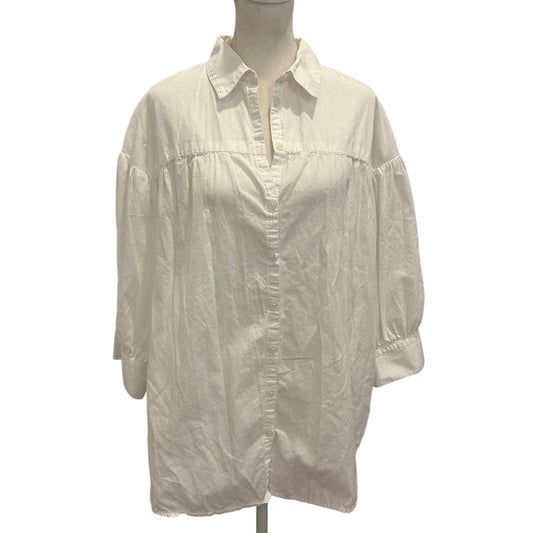 Maeve by Anthropologie White Button Down Classic Top Blouse Womens Size Large