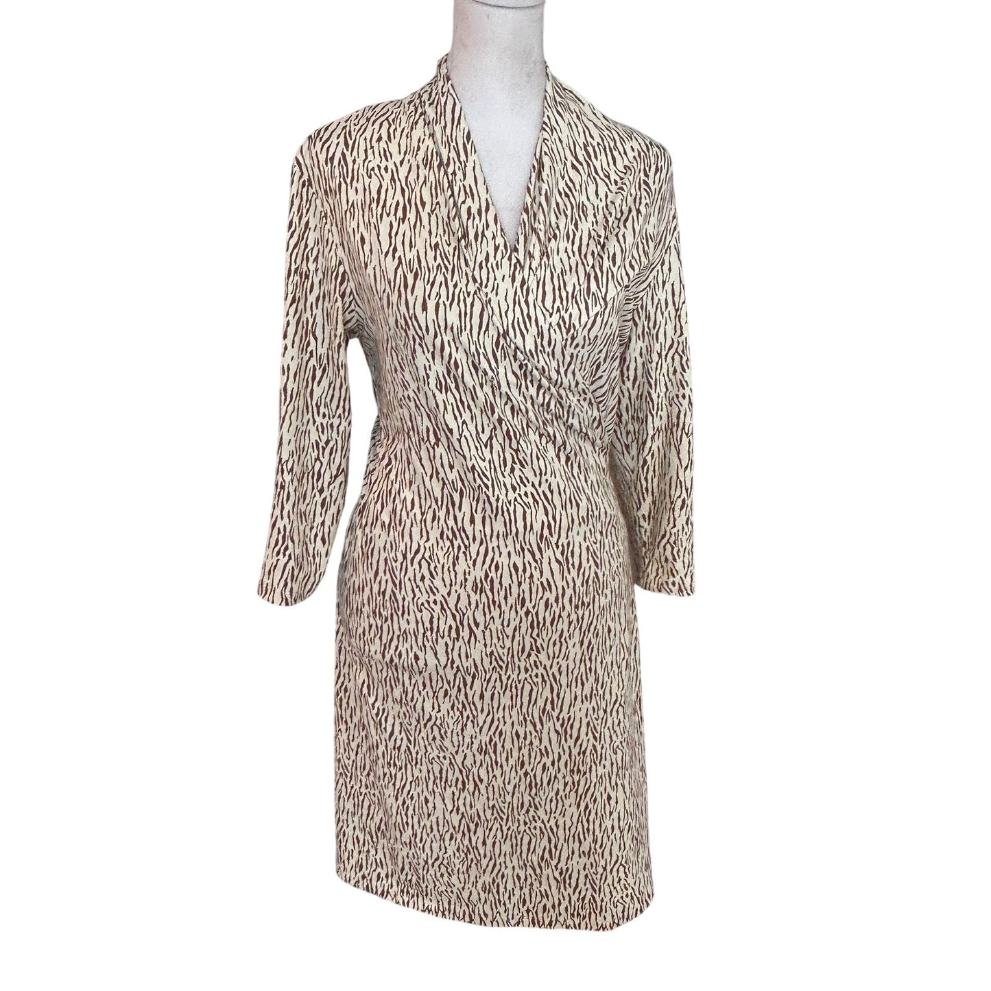 J. McLaughlin Tan, Animal Print 3/4 Sleeve Stretch Wrap Dress Womens Size Small