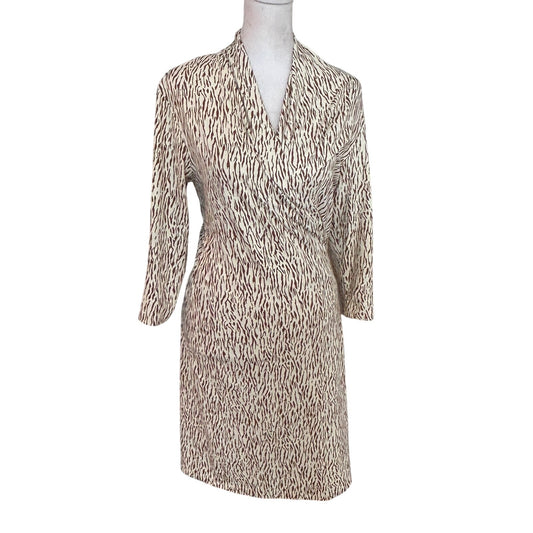 J. McLaughlin Tan, Animal Print 3/4 Sleeve Stretch Wrap Dress Womens Size Small