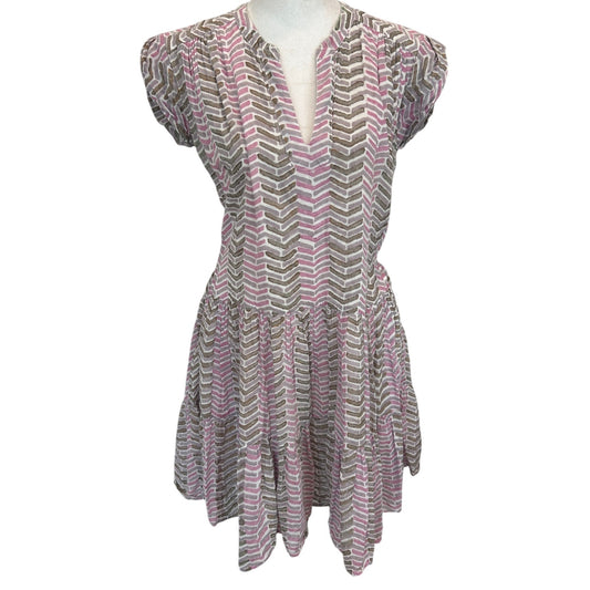 Oliphant Pink Purple V-Neck Short Sleeve Ruffled Dress Boho Womens Size XS