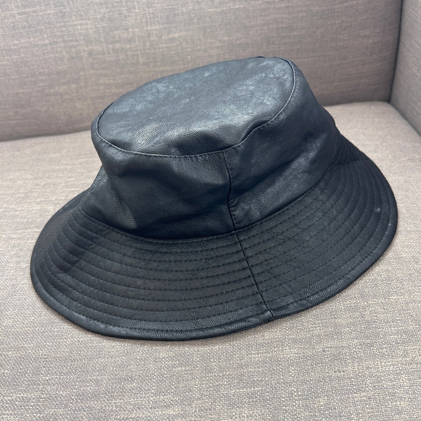 Anthropologie Black Faux Leather Bucket Hat Womens One Size