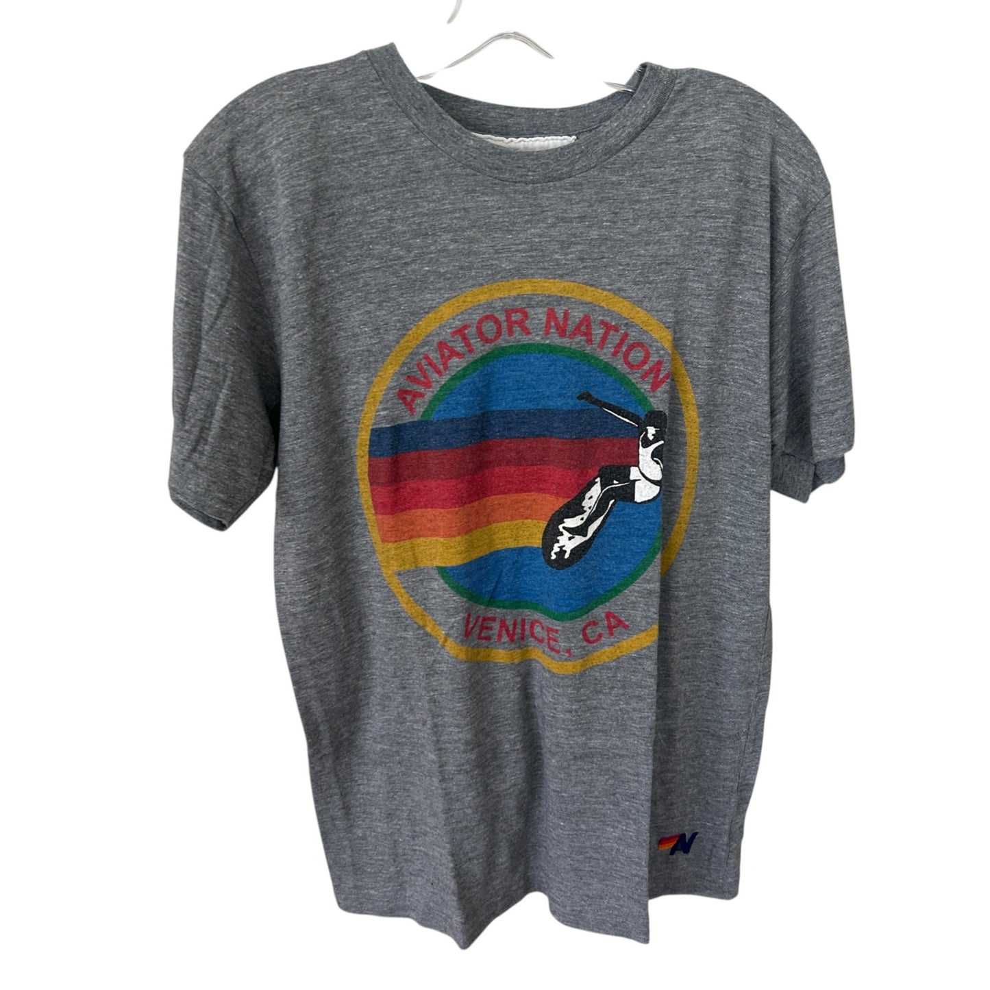 Aviator Nation Venice Surfer Tee Short Sleeve Heather Grey Mens Size Medium