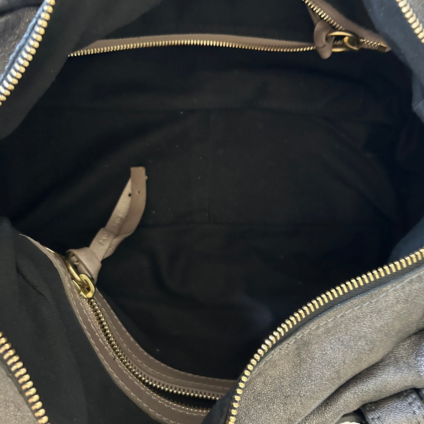 Chloe Metallic Gray Quilted Leather Satchel Handbag Gold Metal Accents