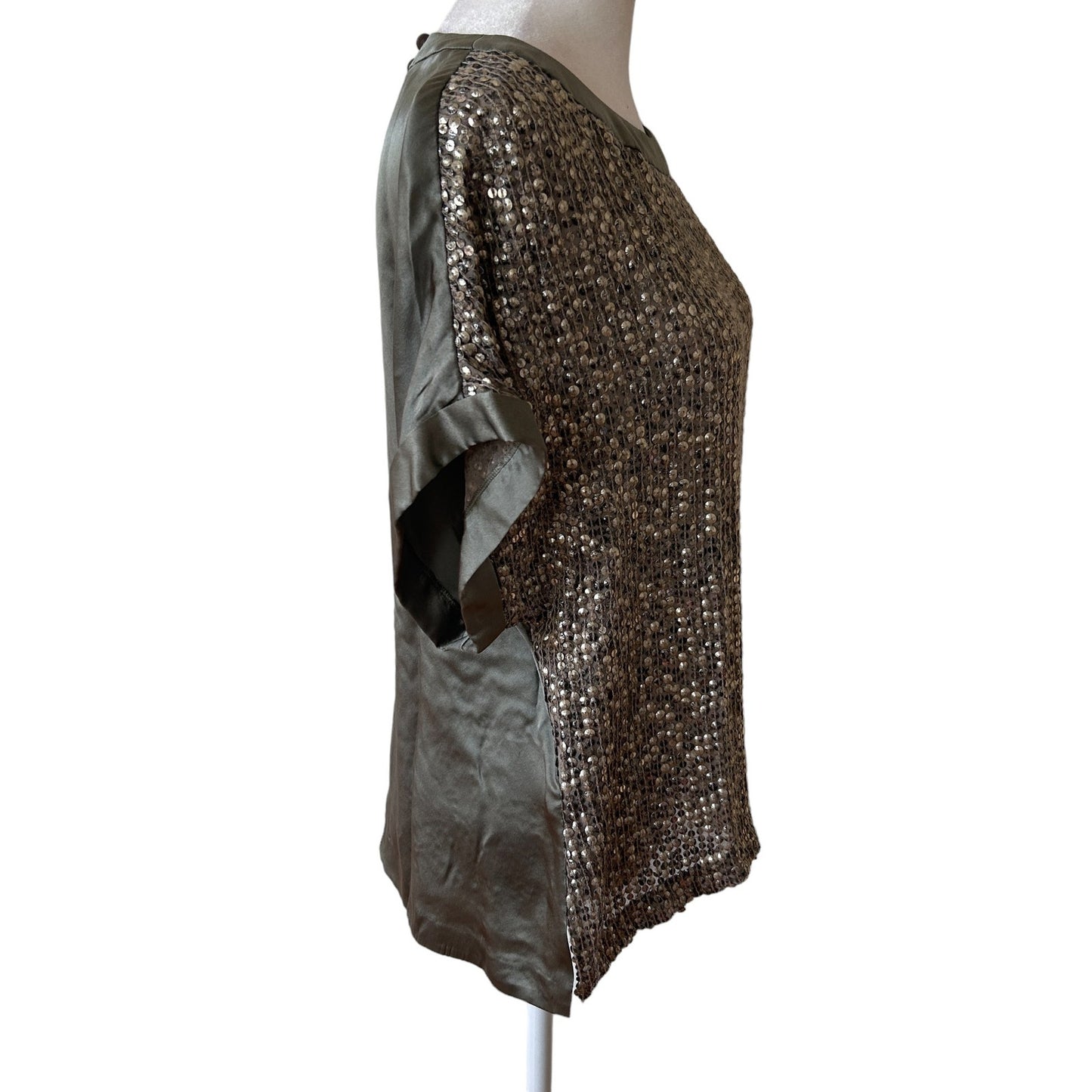 Carlisle Taupe Silk Boxy Short Sleeve Sequined Top Womens Size 10
