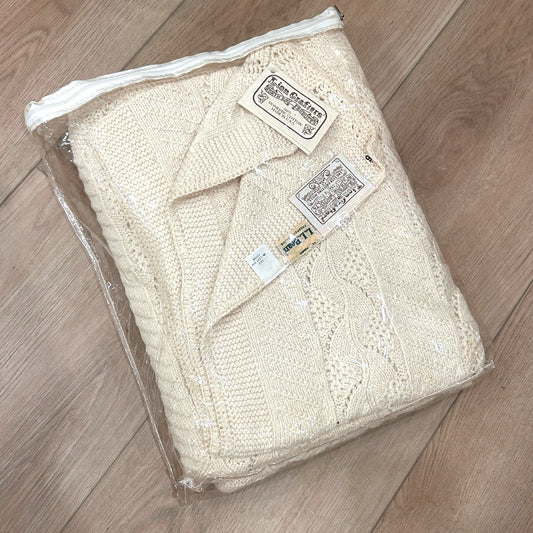 LL Bean Vintage Falling Water Comforts Ivory Knit Throw Afghan NEW WITH TAGS