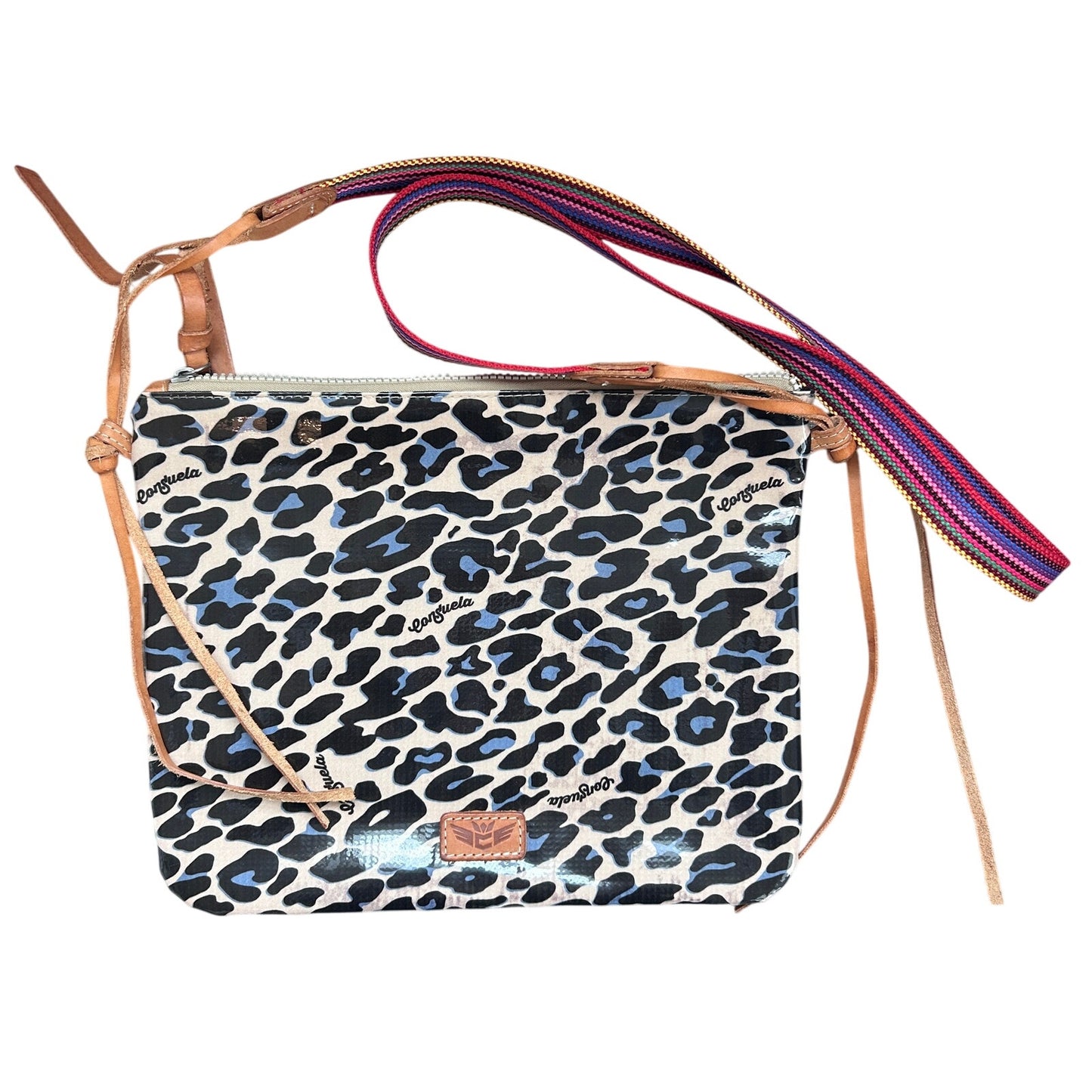 Consuela Blue Jag Downtown Crossbody Animal Print Woven Strap Patent Leather