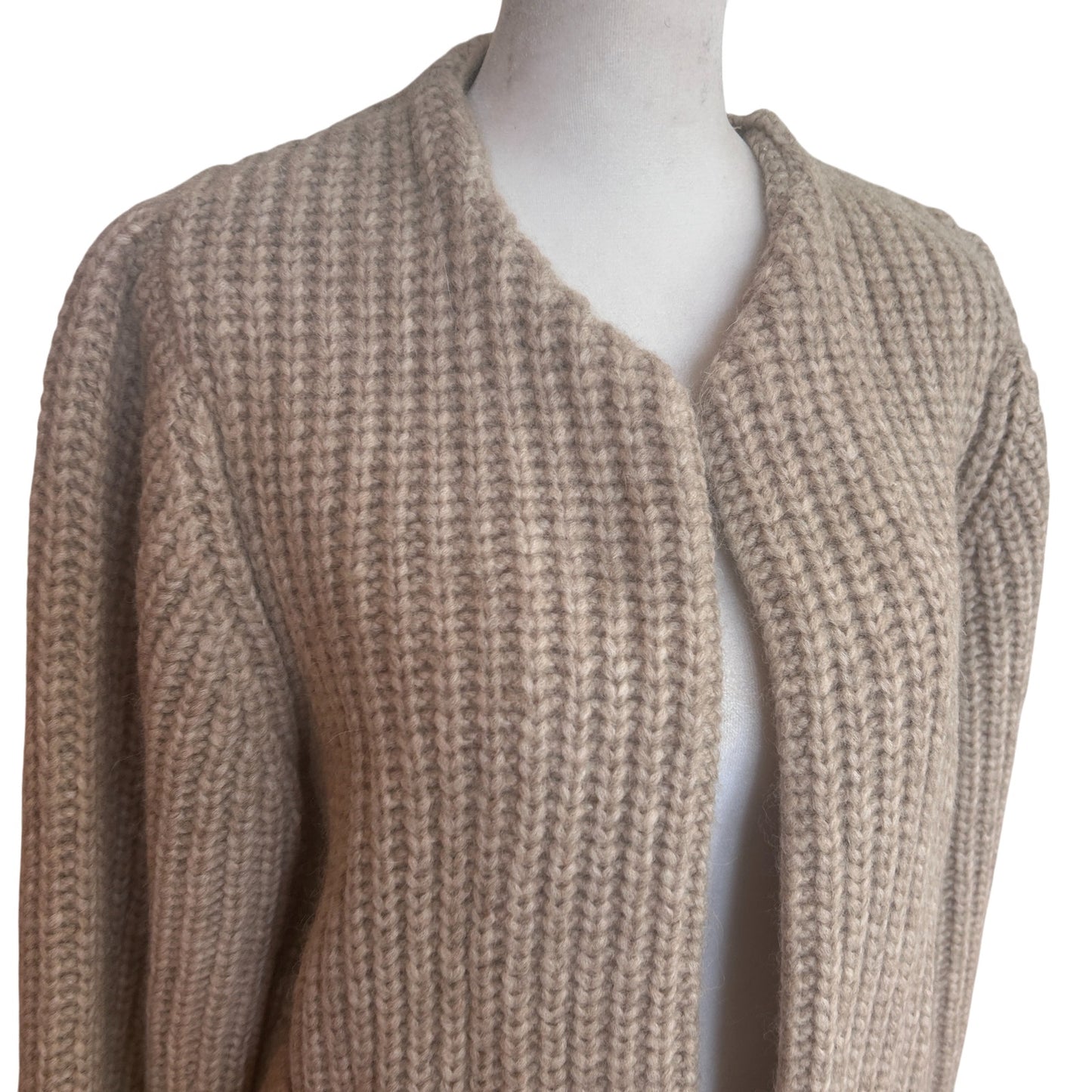 White + Warren NWT Plush Alpaca Blend Open Jacket Sweater Oat Straw Womens Small