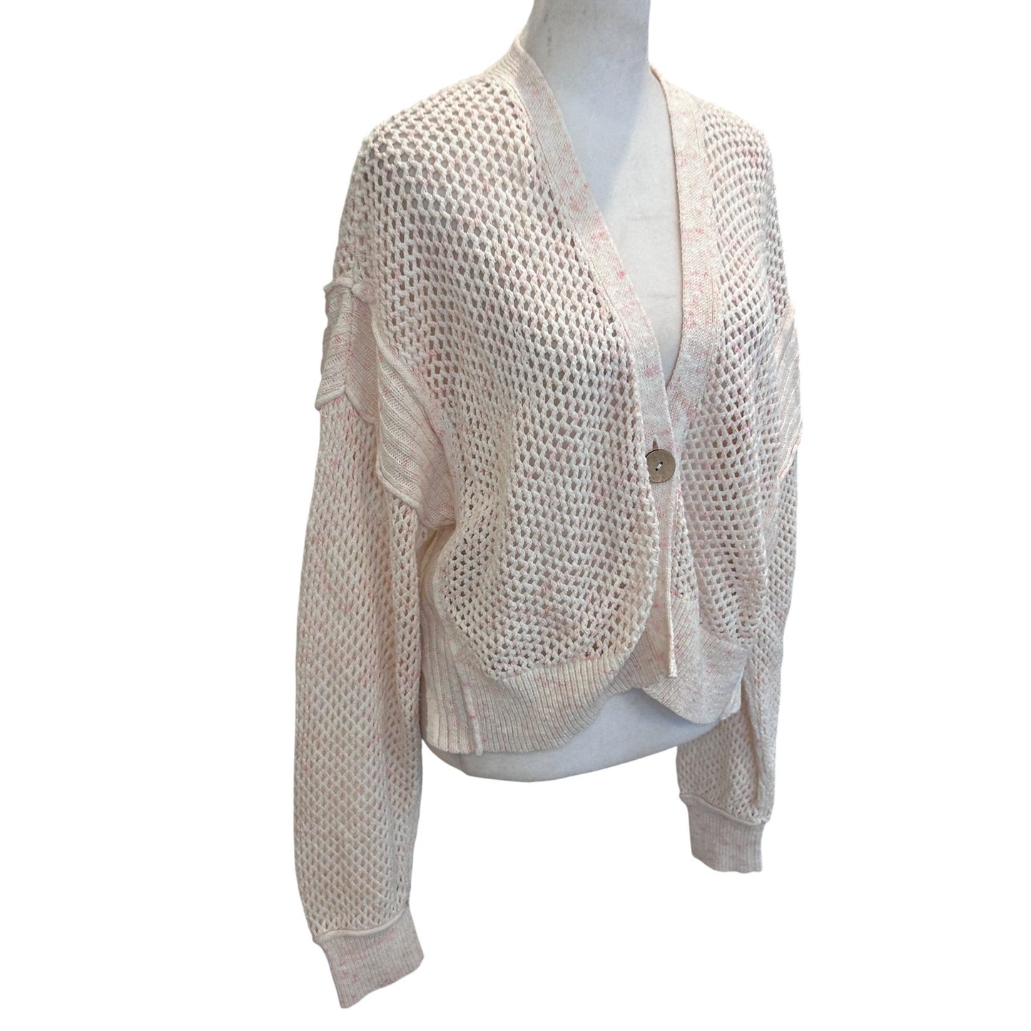 Pilcro Pink Open Weave Boxy Long Sleeve Cardigan Sweater Womens Size Medium