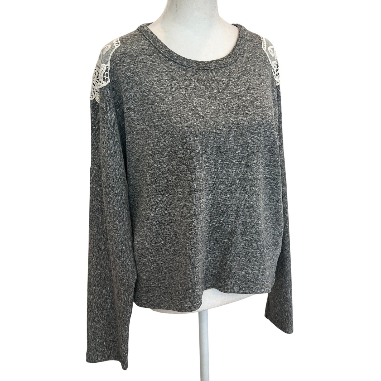 Anthropologie Lili's Closet Gray Knit Pullover White Lace Trim Womens Size Small