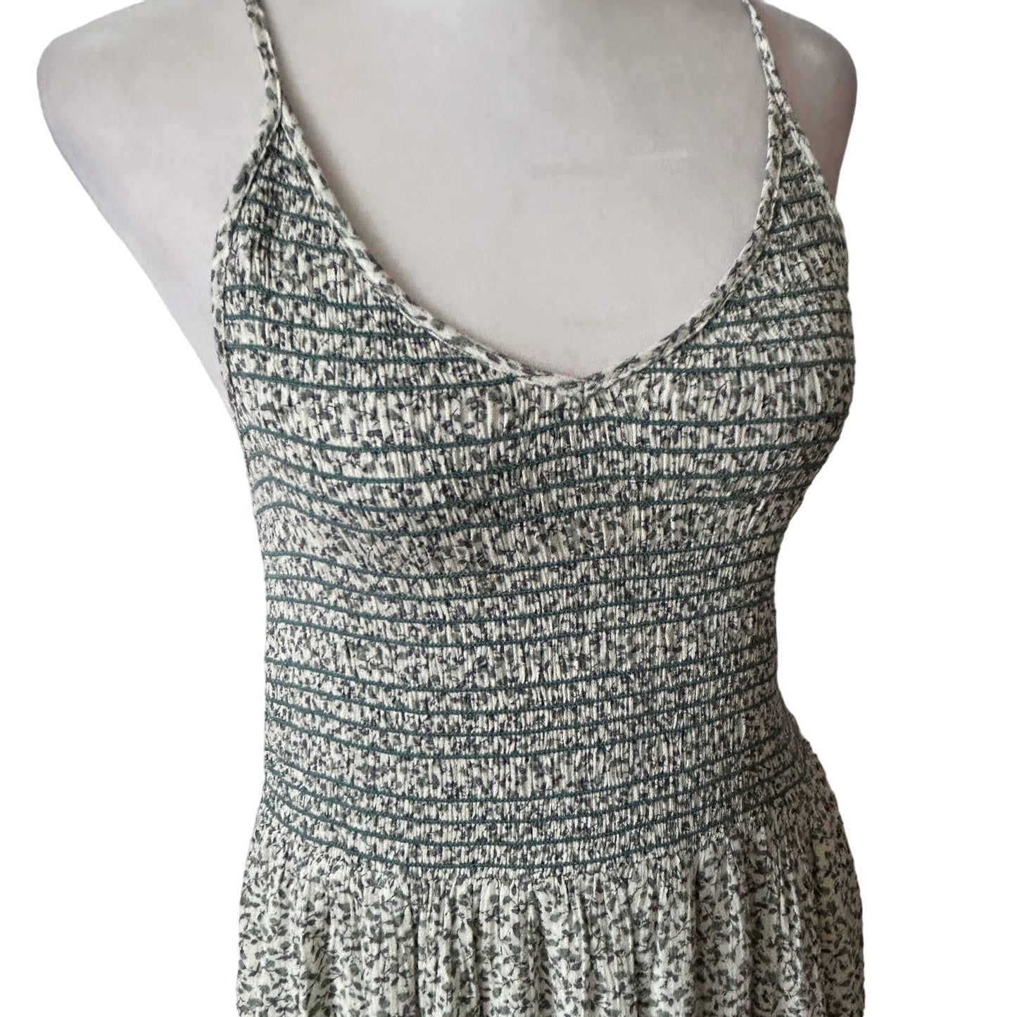 Hem & Thread NWT Green and Ivory Nicole Midi Sundress Boho Womens Size Medium