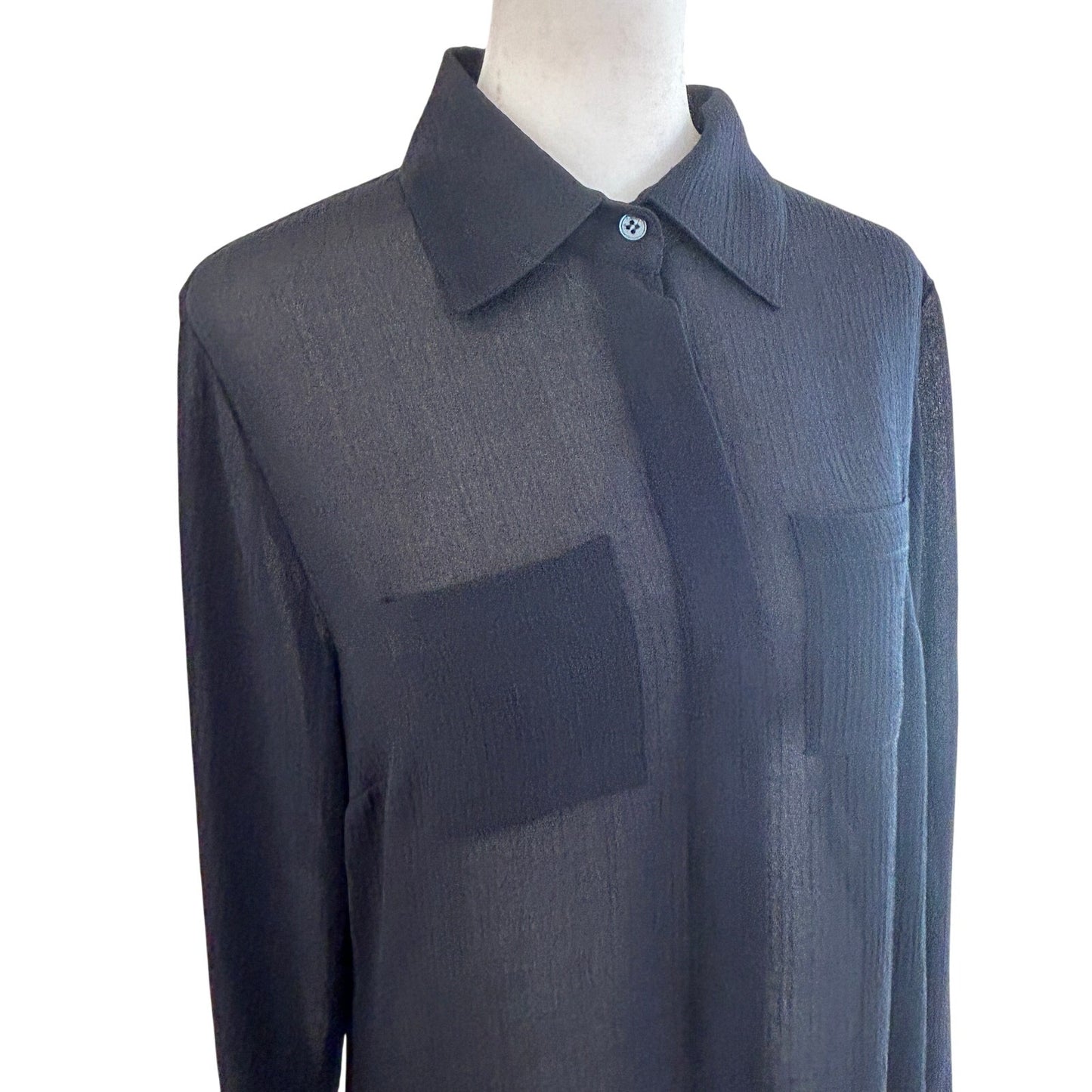 W by Worth NEW Navy Blue Long Tunic Sheer Button Down Blouse Womens Size 4 NWT