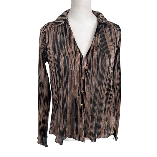 Six Fifty NWT Black and Gold Millie Metalic Striped V-Neck Top Womens Size Small