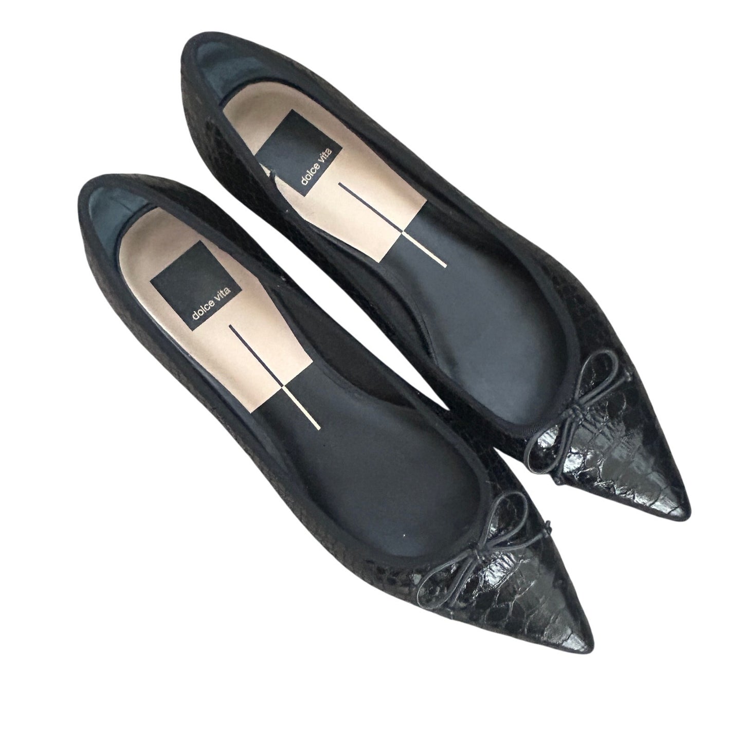 Dolce Vita Palani Black Pointed Toe Flats Black Snake Embossed Womens Size 9.5
