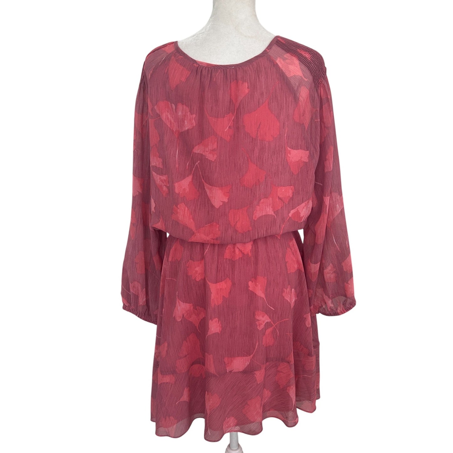 H Halton Pink Floral Long Sleeve Short Ruffled Dress Womens Size Large