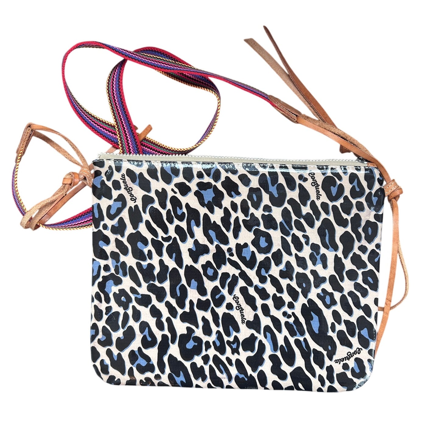 Consuela Blue Jag Downtown Crossbody Animal Print Woven Strap Patent Leather