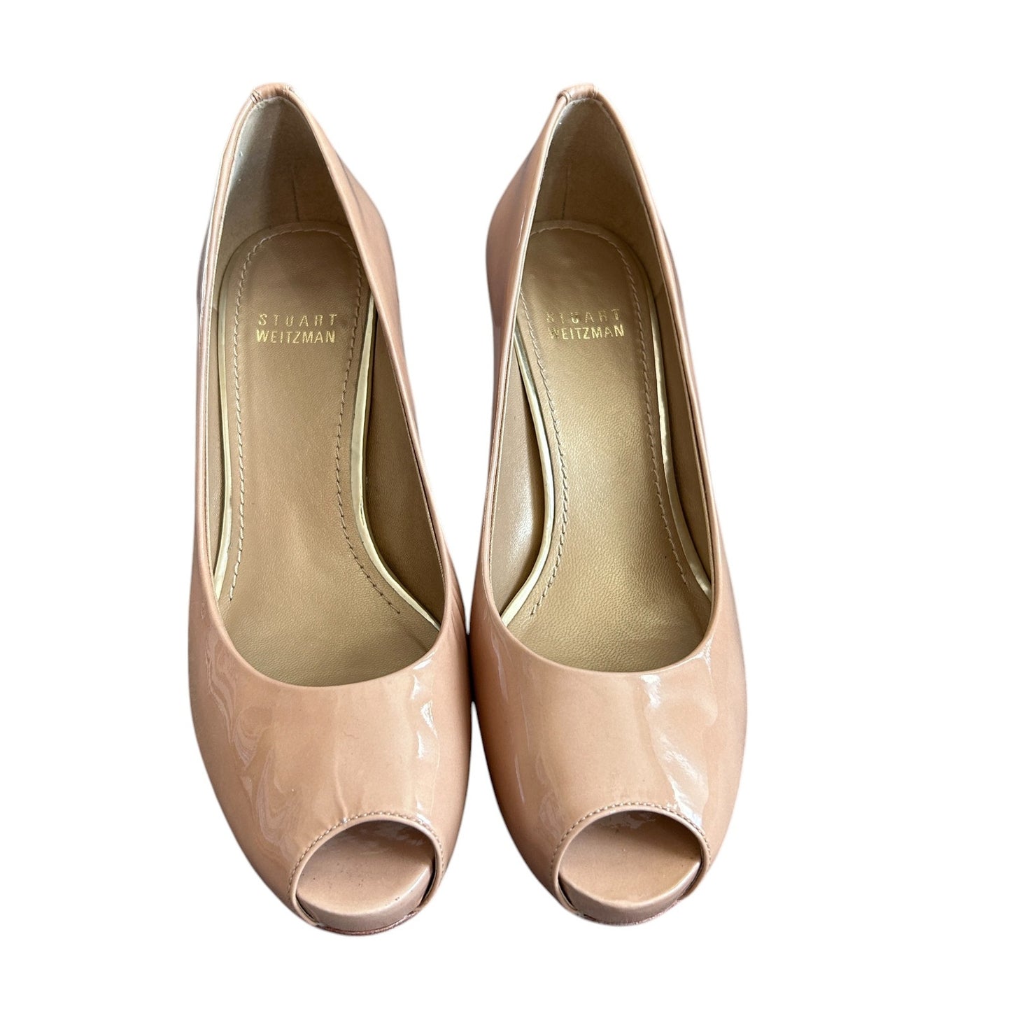 Stuart Weitzman Axis Adobe Aniline Patent Leather Peep Toe Heels Womens Size 7.5