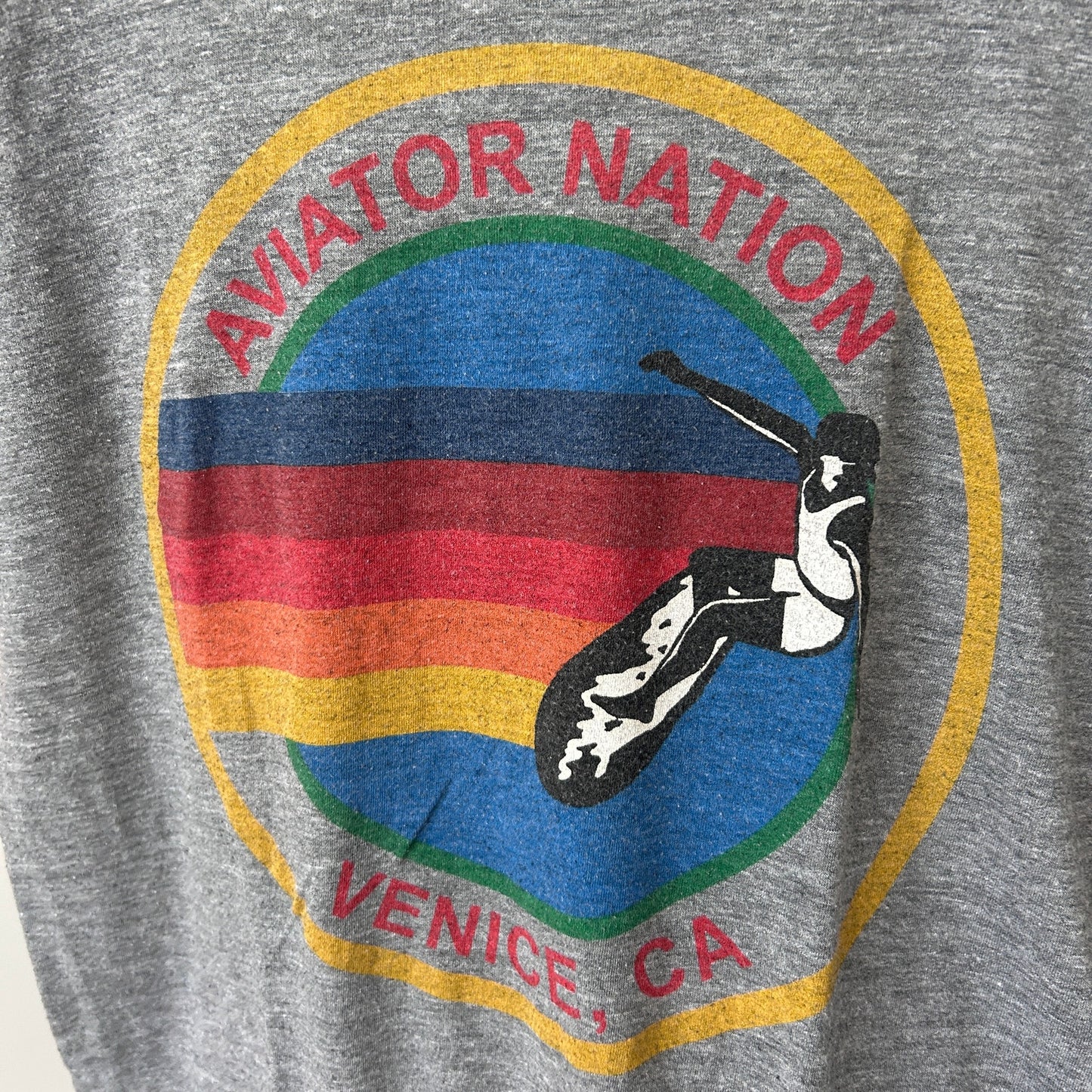 Aviator Nation Venice Surfer Tee Short Sleeve Heather Grey Mens Size Medium
