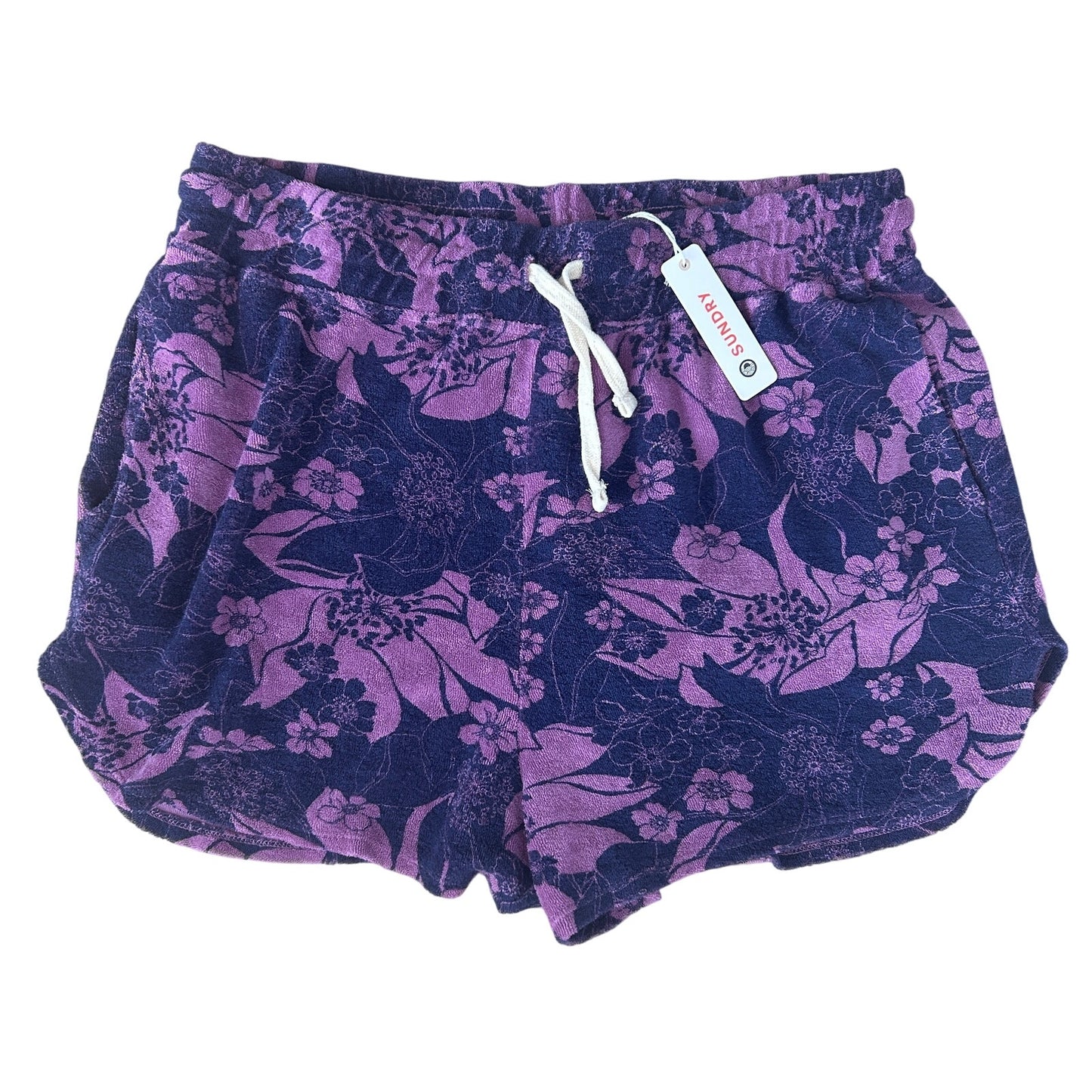Sundry NWT Purple and Navy Blue Floral Terry Shorts Womens Size XL NEW