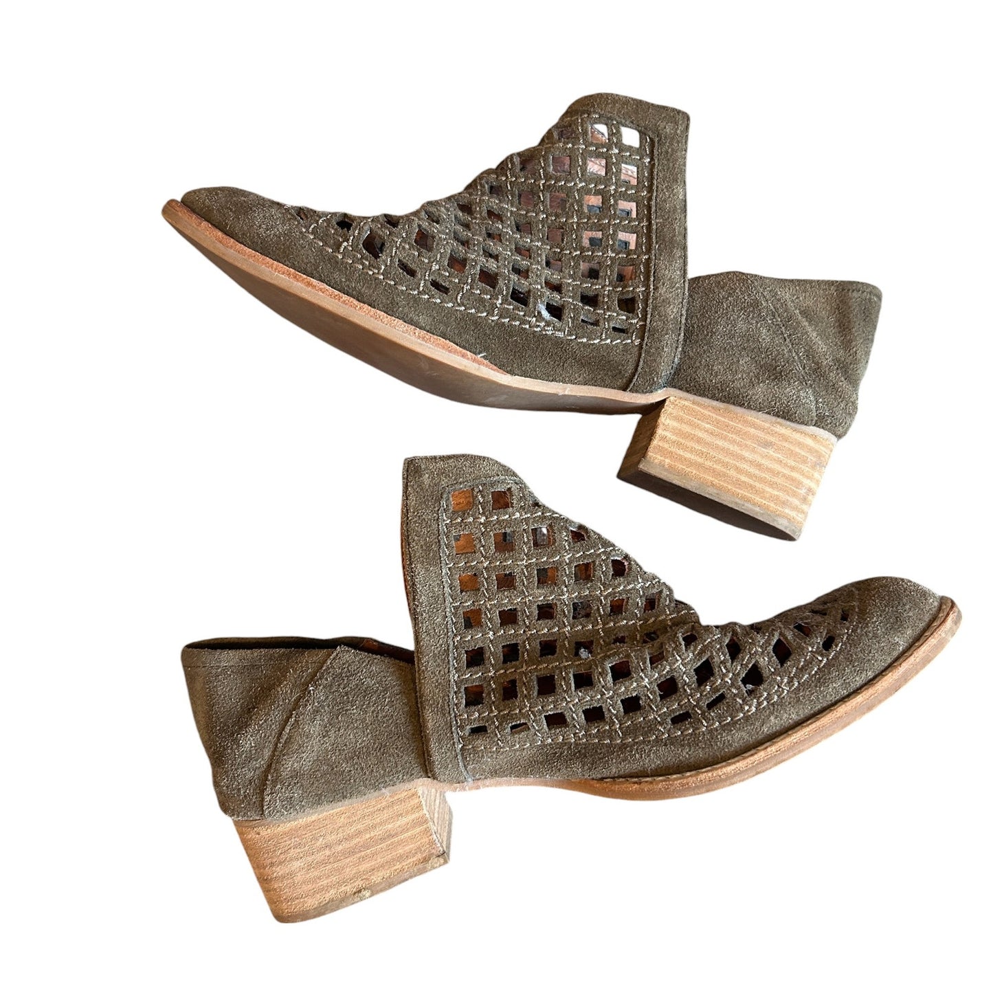 Jeffrey Campbell Taggart Olive Green Suede Lattice Cutout Ankle Boot Size 9