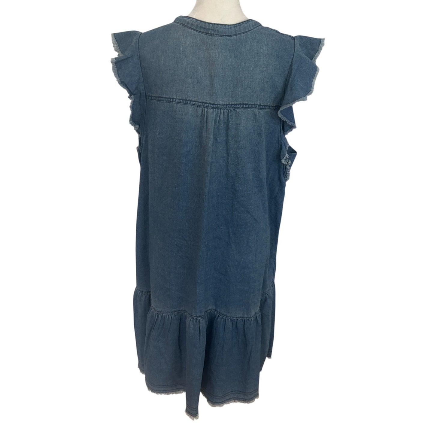 Anthropologie Pilcro Flounced Tunic Dress Denim Fringe Ruffle Womens Size Medium
