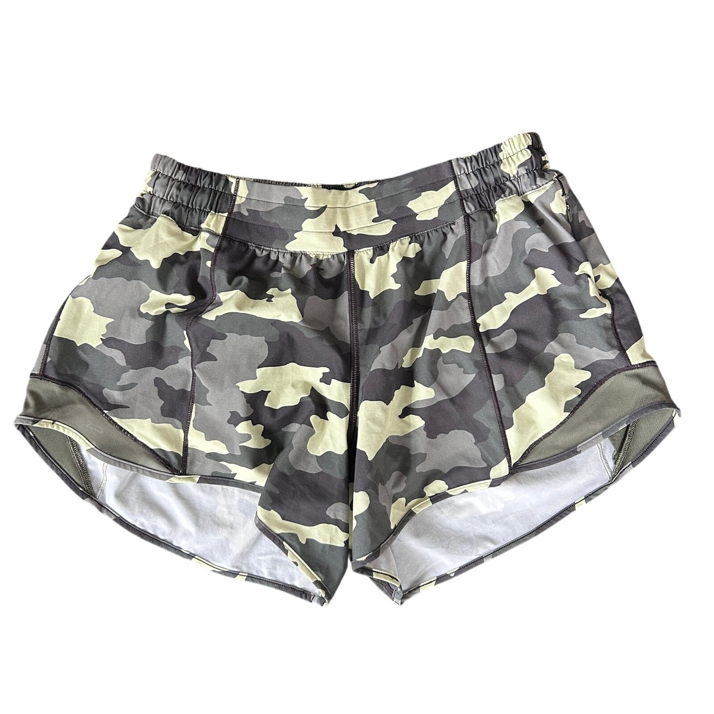 Lululemon Green Camo Hotty Hot High-Rise Lined Short 4" Womens Size 8 Tall