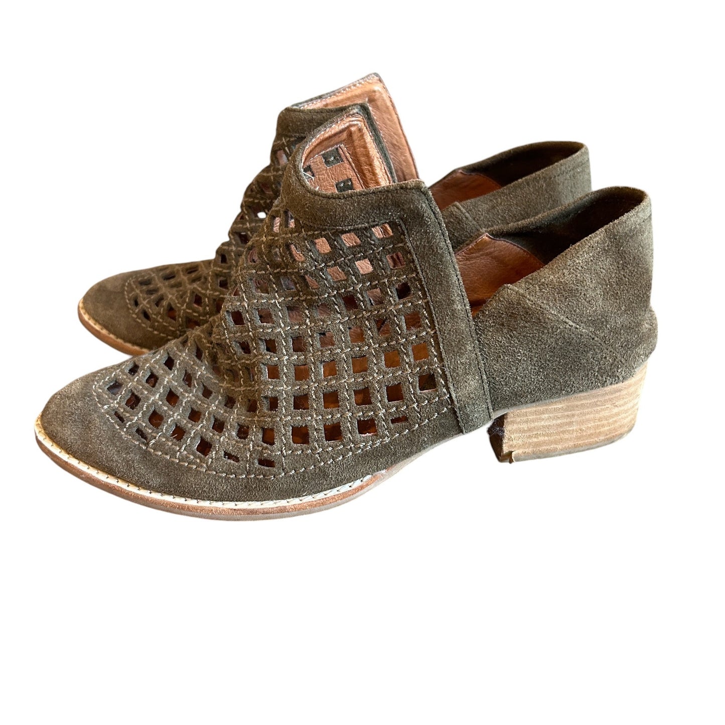 Jeffrey Campbell Taggart Olive Green Suede Lattice Cutout Ankle Boot Size 9
