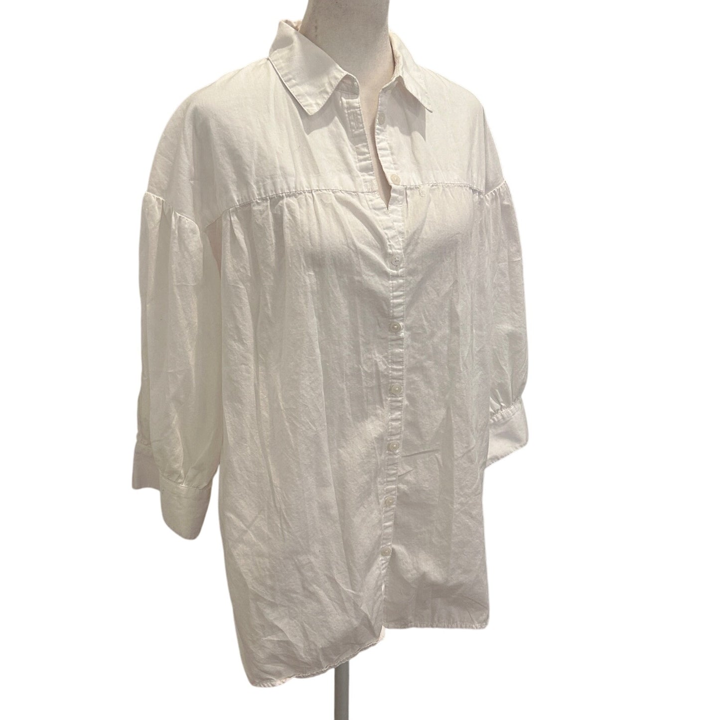 Maeve by Anthropologie White Button Down Classic Top Blouse Womens Size Large