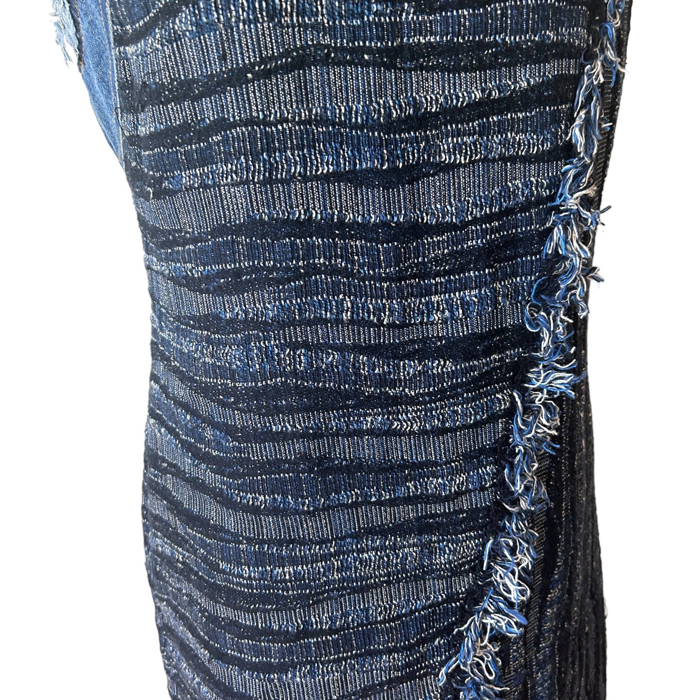 Rebecca Taylor Blue Tweed and Denim Sleeveless Shift Dress Fringe Womens Size 4