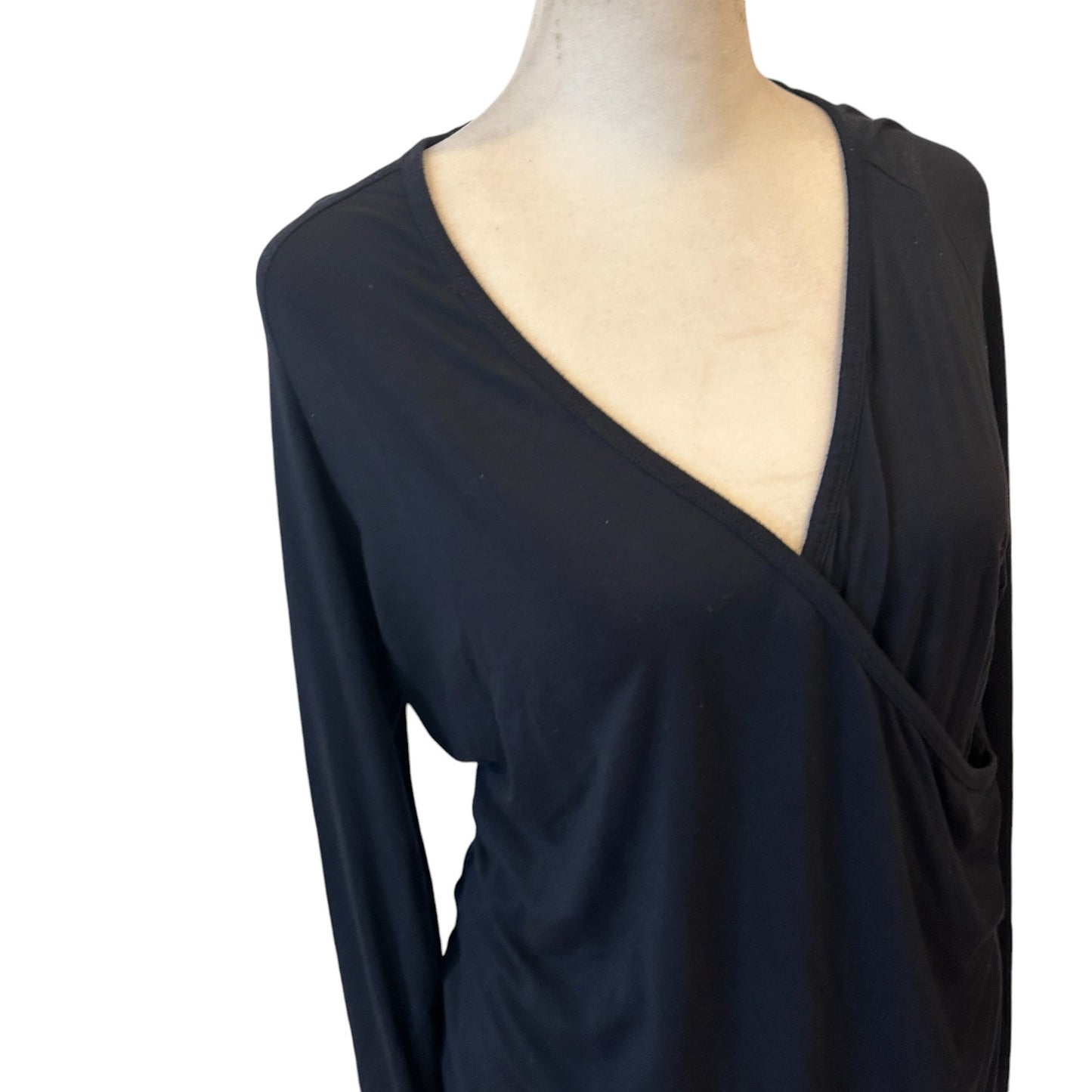 W by Worth Navy Blue Long Sleeve Stretch Knit Cross Front Top Womens Size Medium
