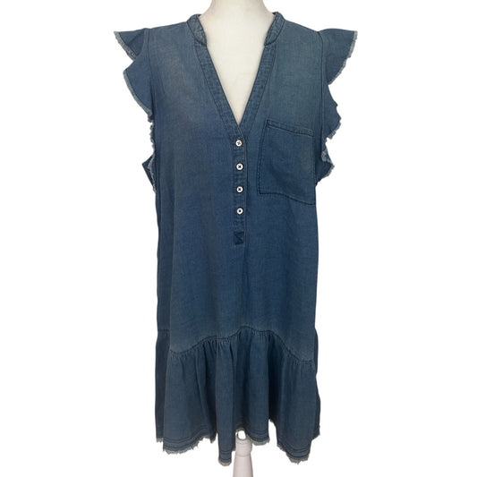 Anthropologie Pilcro Flounced Tunic Dress Denim Fringe Ruffle Womens Size Medium