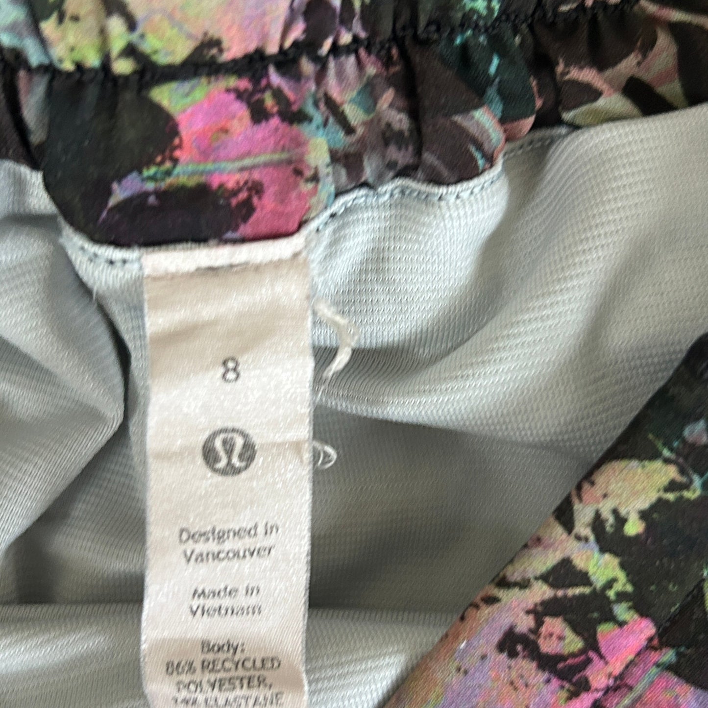 Lululemon Black Floral Hotty Hot High-Rise Lined Short 4" Womens Size 8