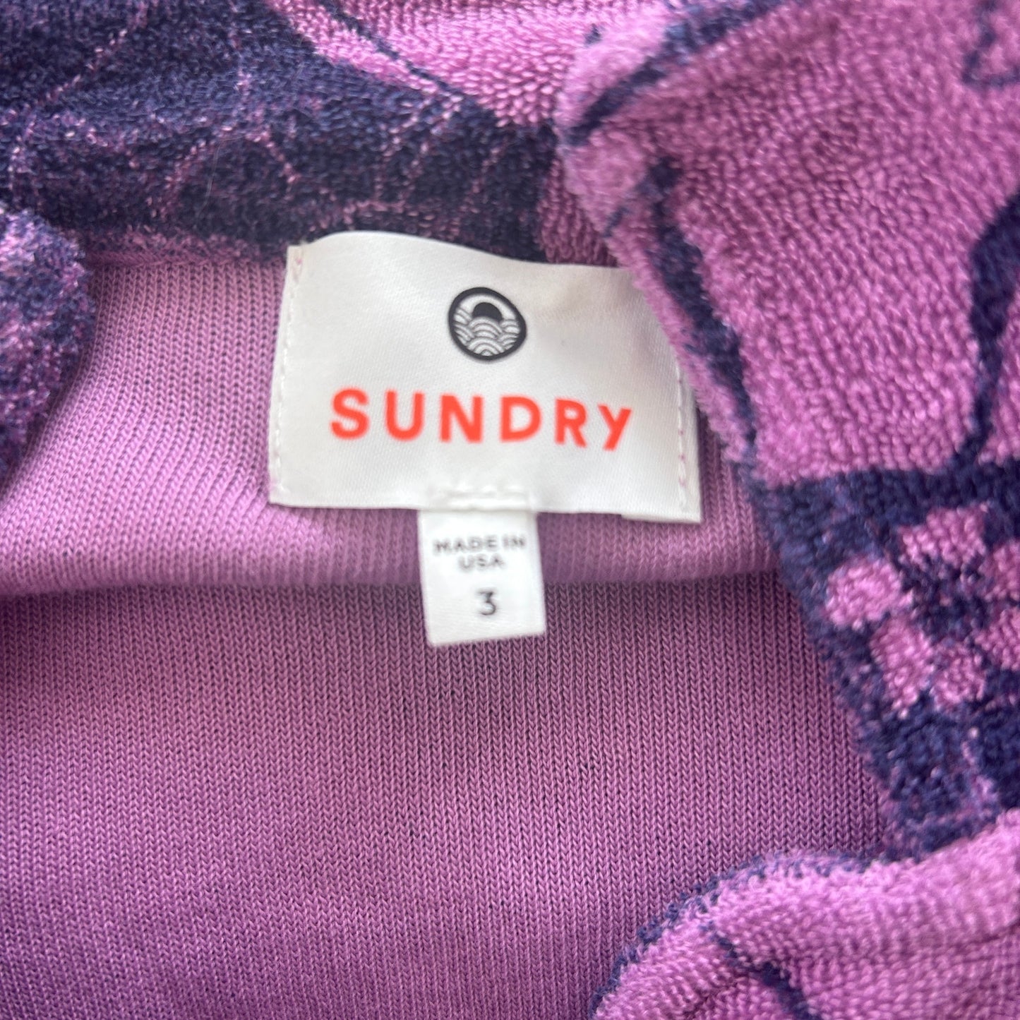 Sundry Purple, Blue Floral Terry Button Down Short Sleeve Top Womens Size Large