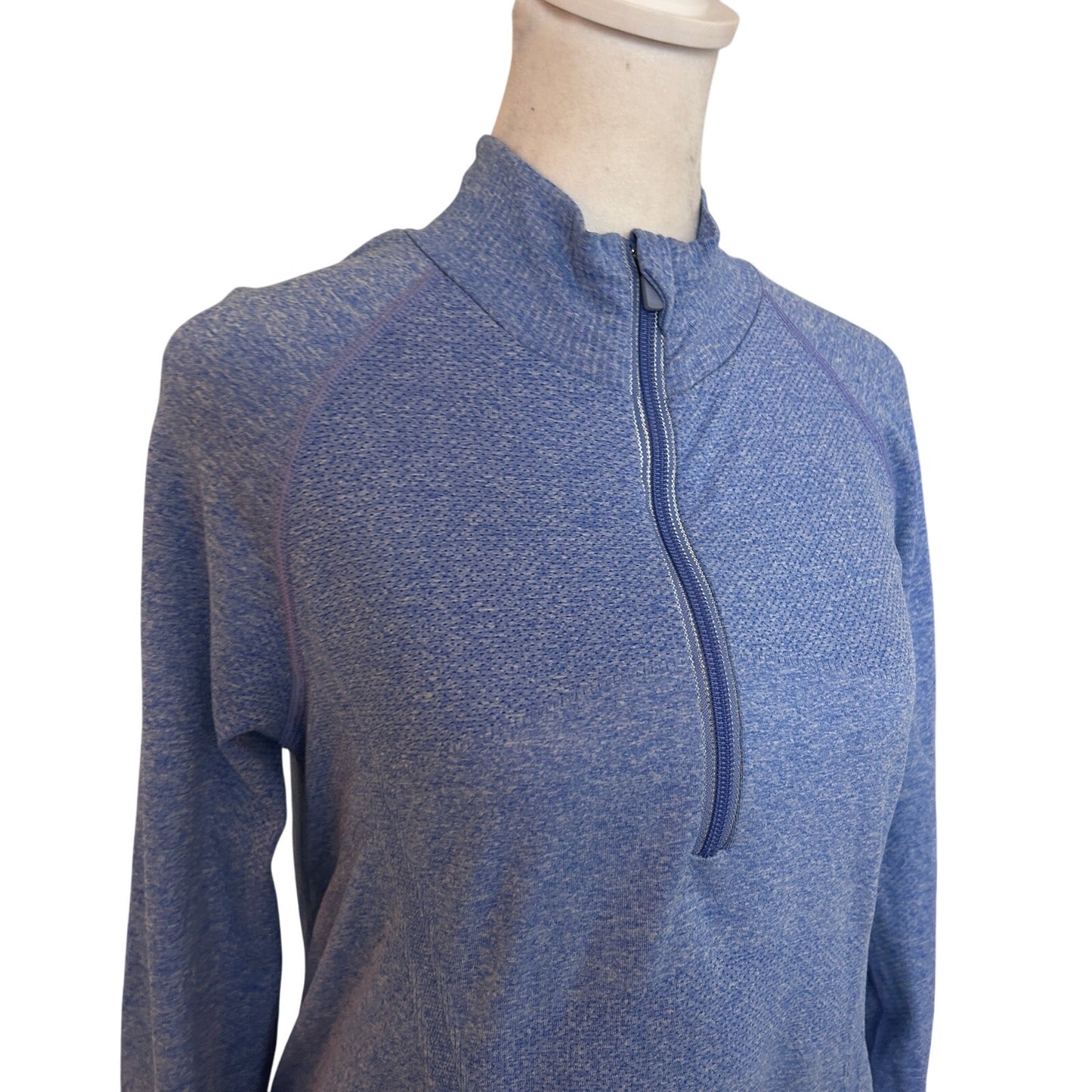 Athleta Momentum Blue 1/4 Zip Long Sleeve Ruched Pullover Shirt Size Large