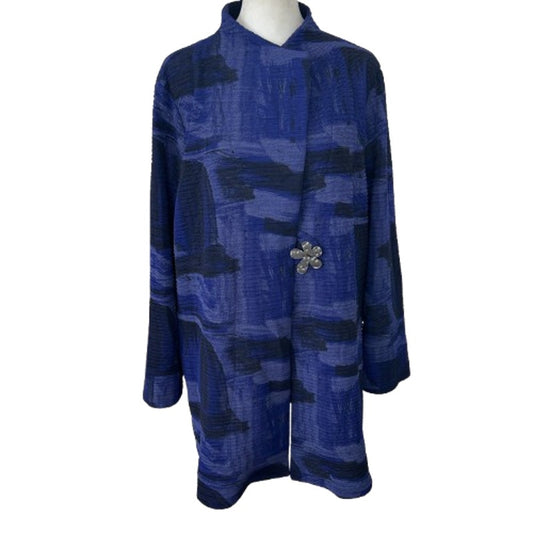 Damee, Inc. Blue, Black Lagenlook Crinkly Swing Jacket Blazer Womens Size XL NWT