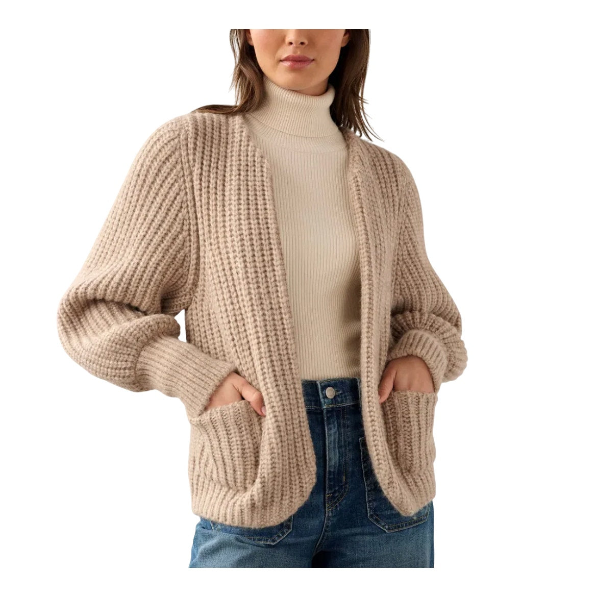 White + Warren NWT Plush Alpaca Blend Open Jacket Sweater Oat Straw Womens Small