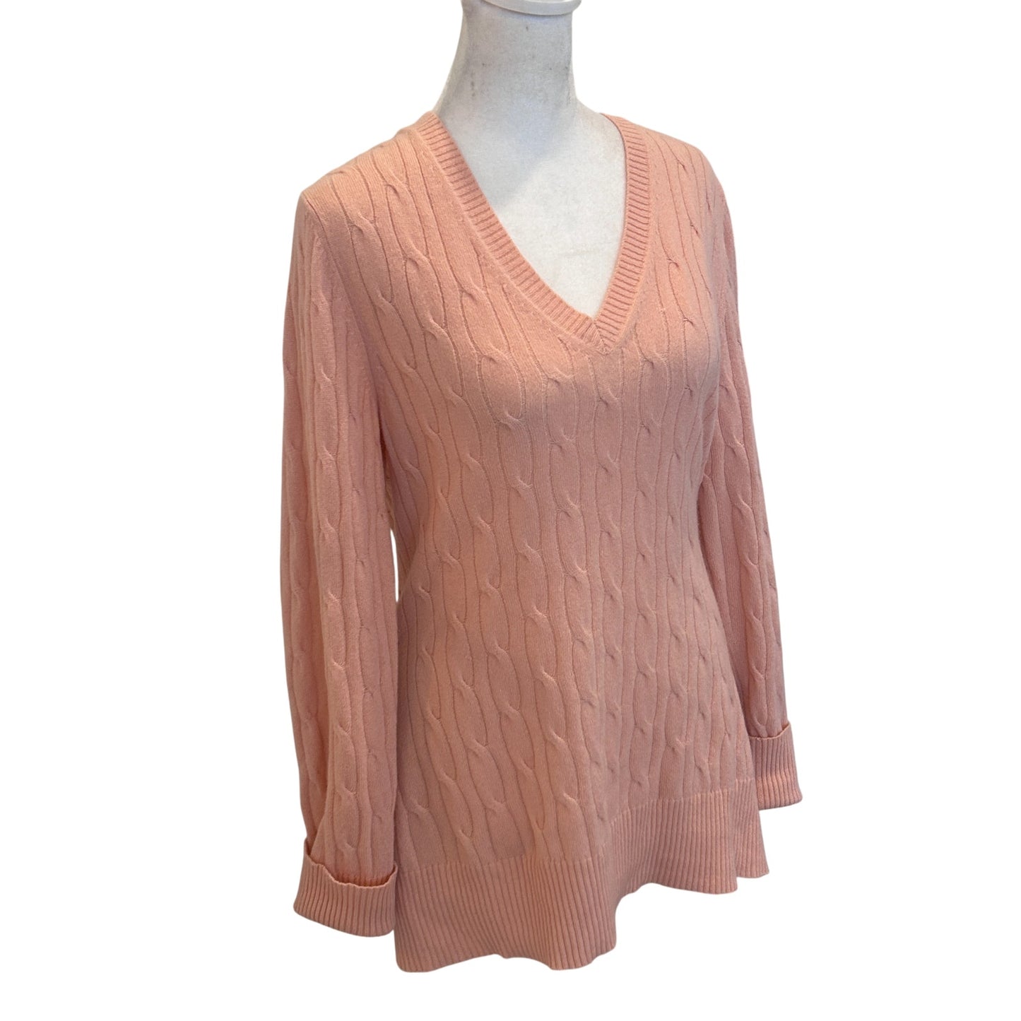 Christopher Fischer Pink V-Neck Cable Knit Cashmere Sweater Womens Size Medium