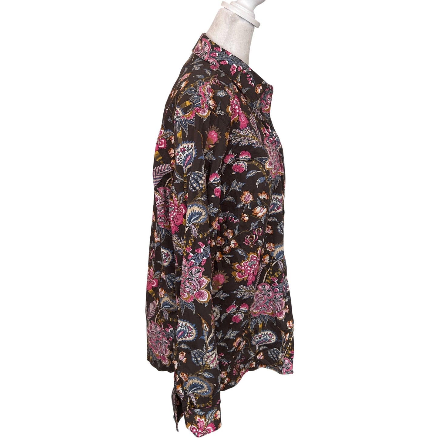 J. McLaughlin Brown and Pink Floral Button Down Top Womens Size XL