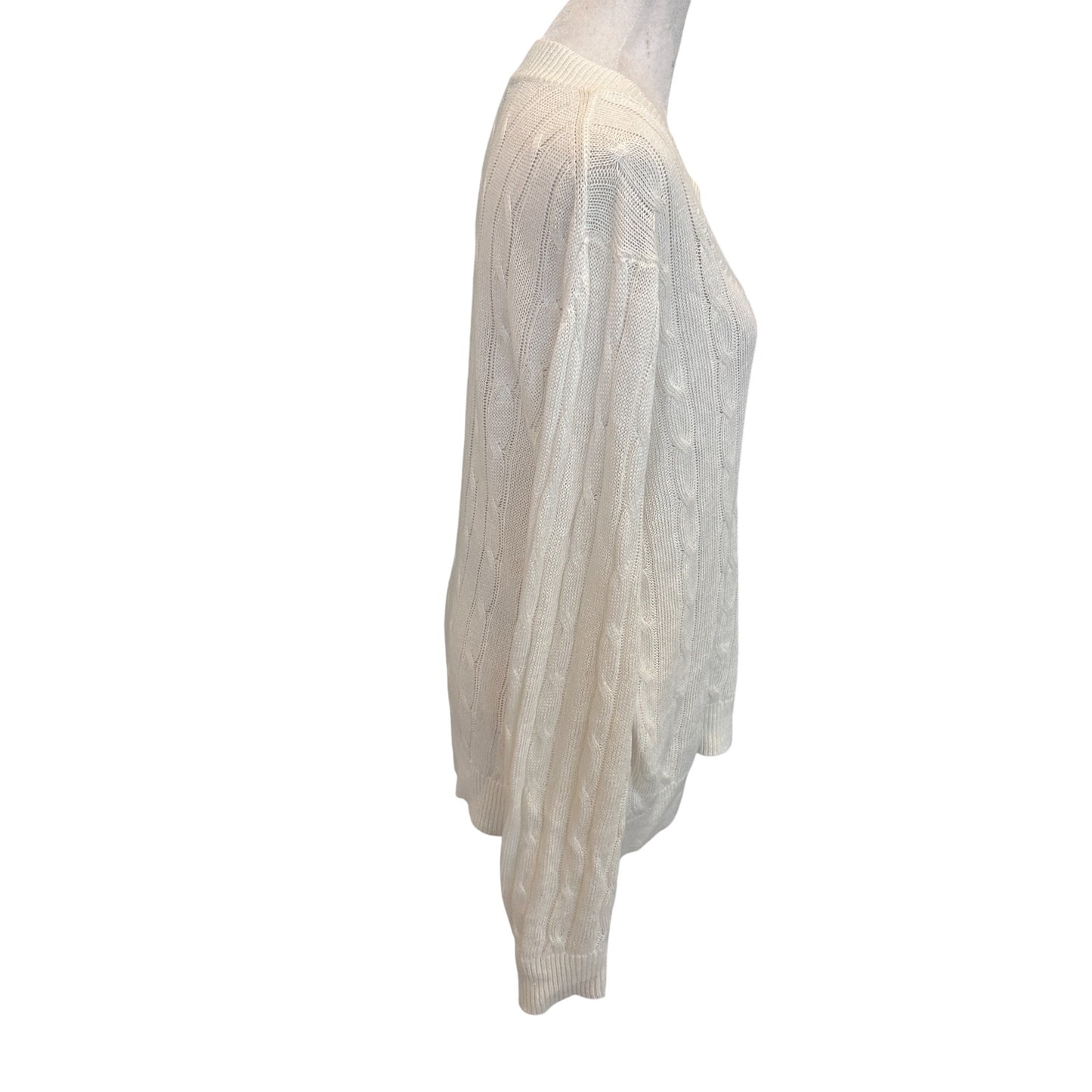 Brooks Brothers Ivory Linen V-Neck Cable Knit Sweater Womens Size Large