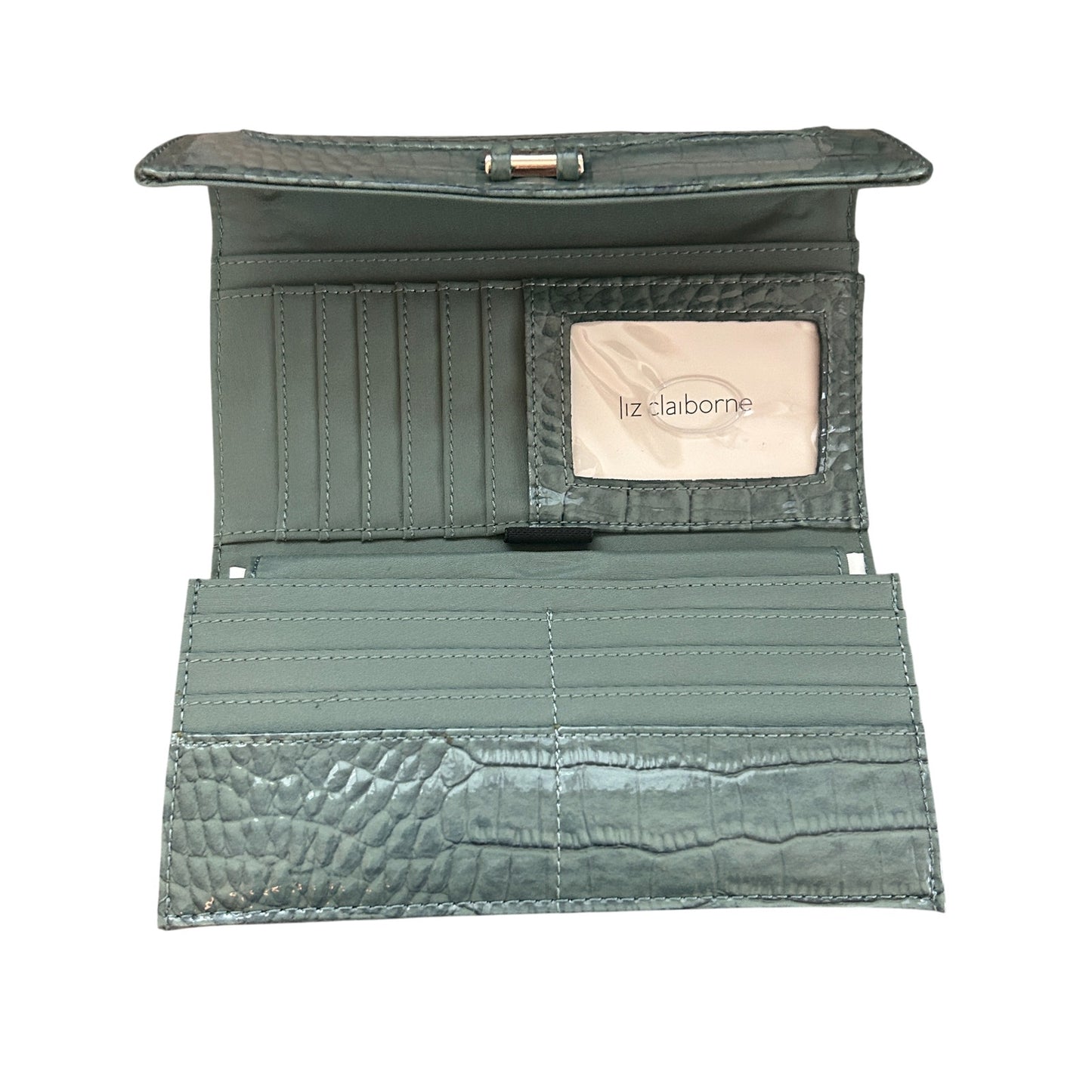 Liz Claiborne Olive Green Faux Patent Leather Croc / Alligator Wallet NEW IN BOX