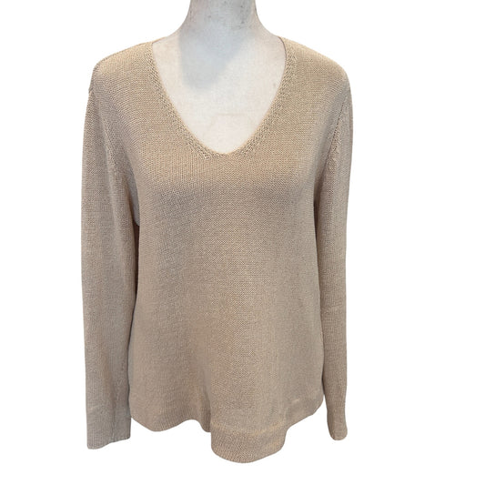 J McGlaughlin Tan Beige Long Sleeve V-Neck Pullover Sweater Womens Size Large
