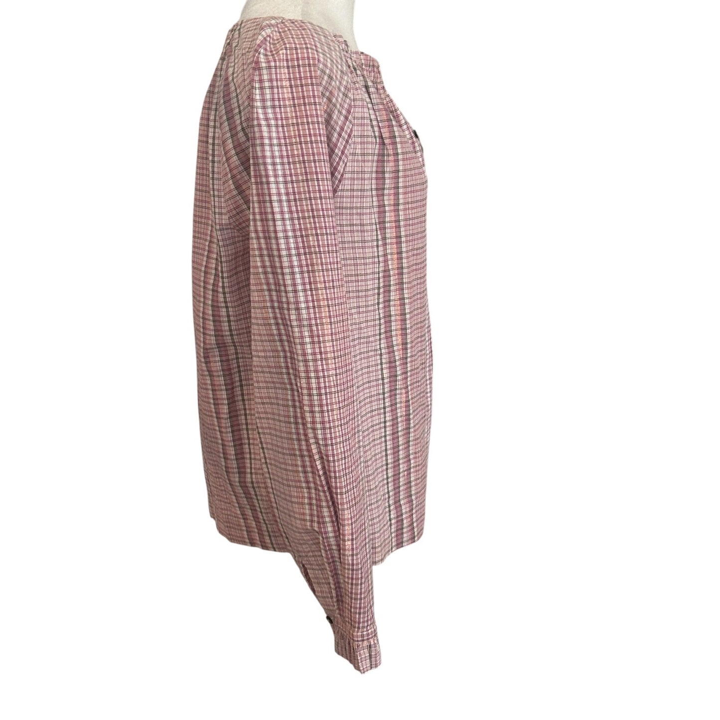 La Vie Rebecca Taylor Pink Plaid Long Sleeve V-Neck Ruffle Top Womens Size Large