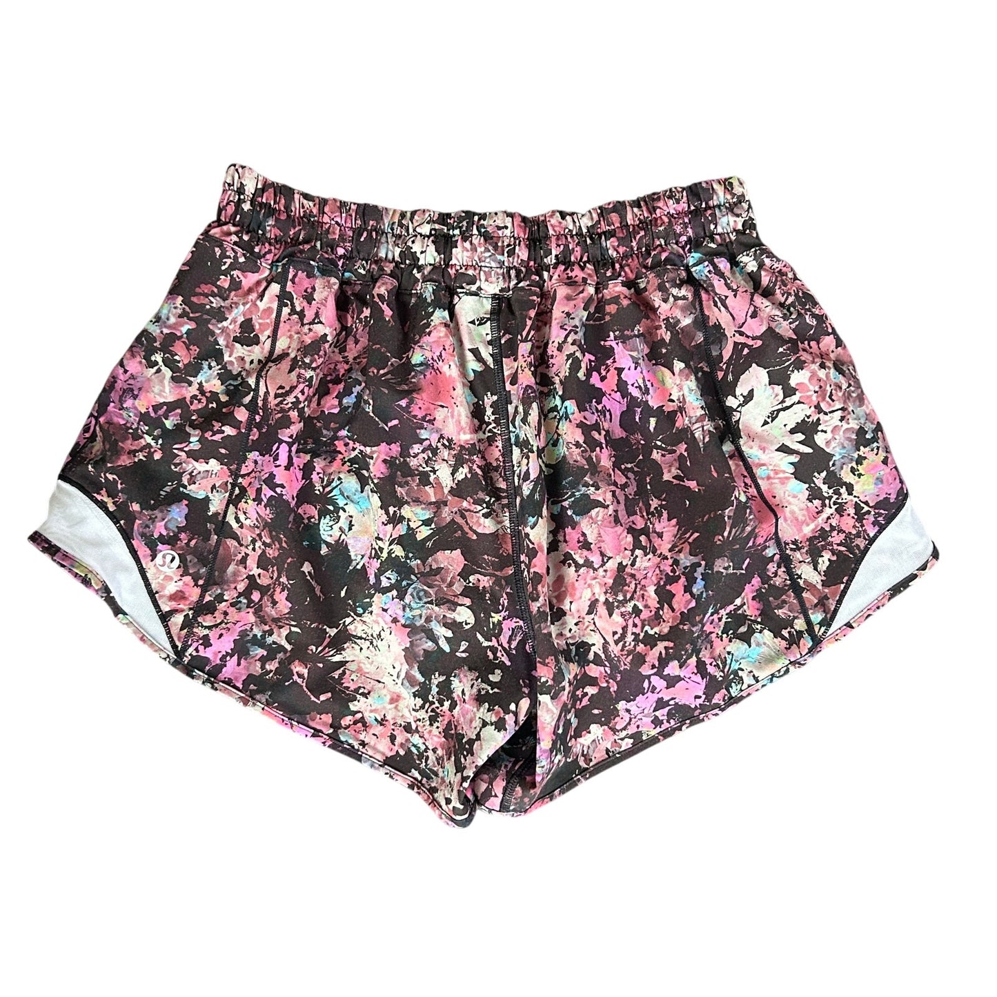 Lululemon Black Floral Hotty Hot High-Rise Lined Short 4" Womens Size 8