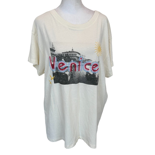 LETLUV Anthropologie Embroidered Tee Shirt Venice Italy Womens Size XL