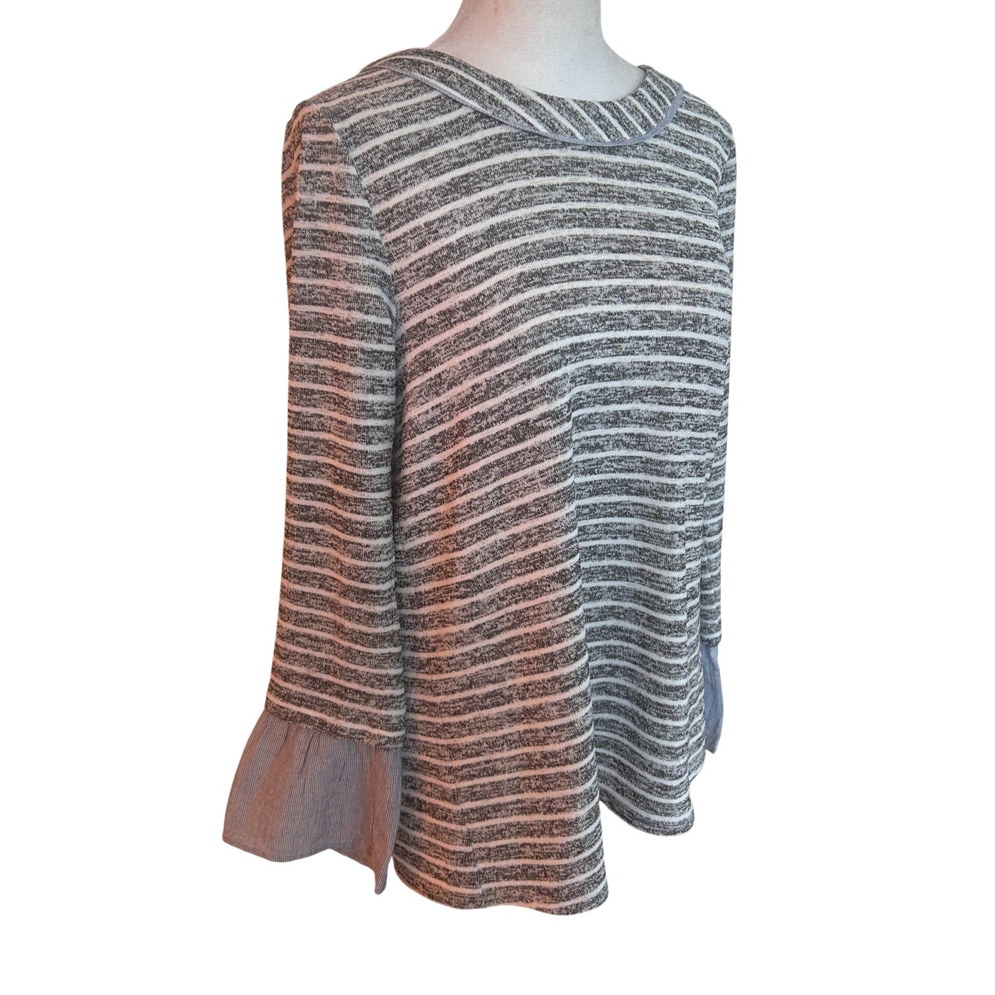 THML Black, Blue, White Striped Long Sleeve Pullover Top Womens Size Small